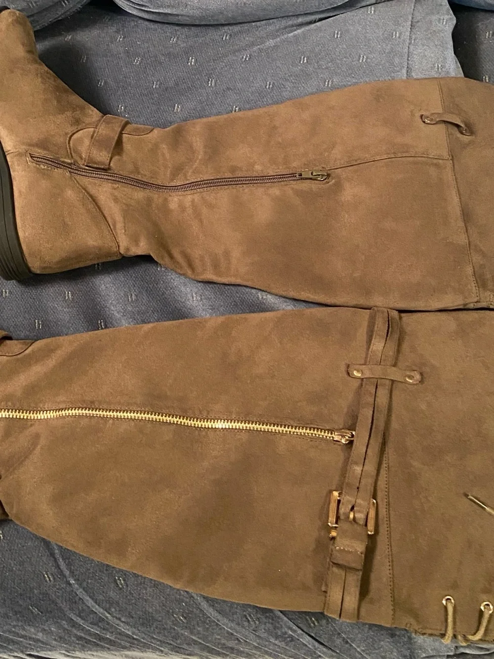 Over-the-Knee Brown Suede Lace-Up Zip Riding Boots